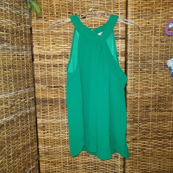 Trina Turk Sleeveless Blouse SZ L Offset Neckline Size Large Attached Scarf - Picture 1 of 7